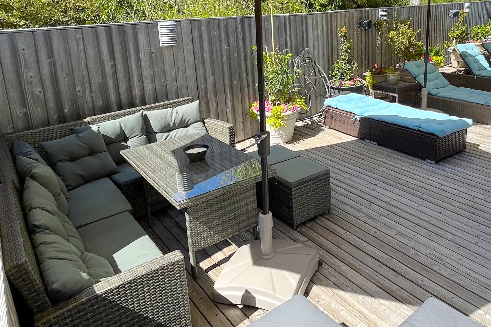 The whole family can lounge poolside whether sunbathing or chatting under our large vented umbrellas.